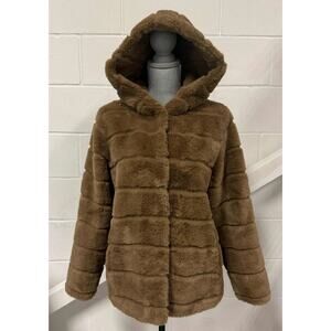 Apparis Goldy Coat Hooded Faux- Fur Jacket Camel Women’s Small Vegan Fur